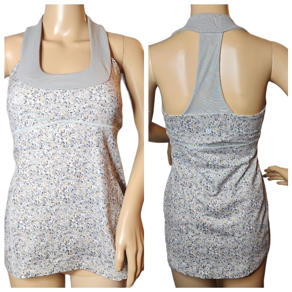 Lululemon Scoop Neck Tank *Luon Petite Fleur Silver‎ Spoon/Ambient Grey. Size 8